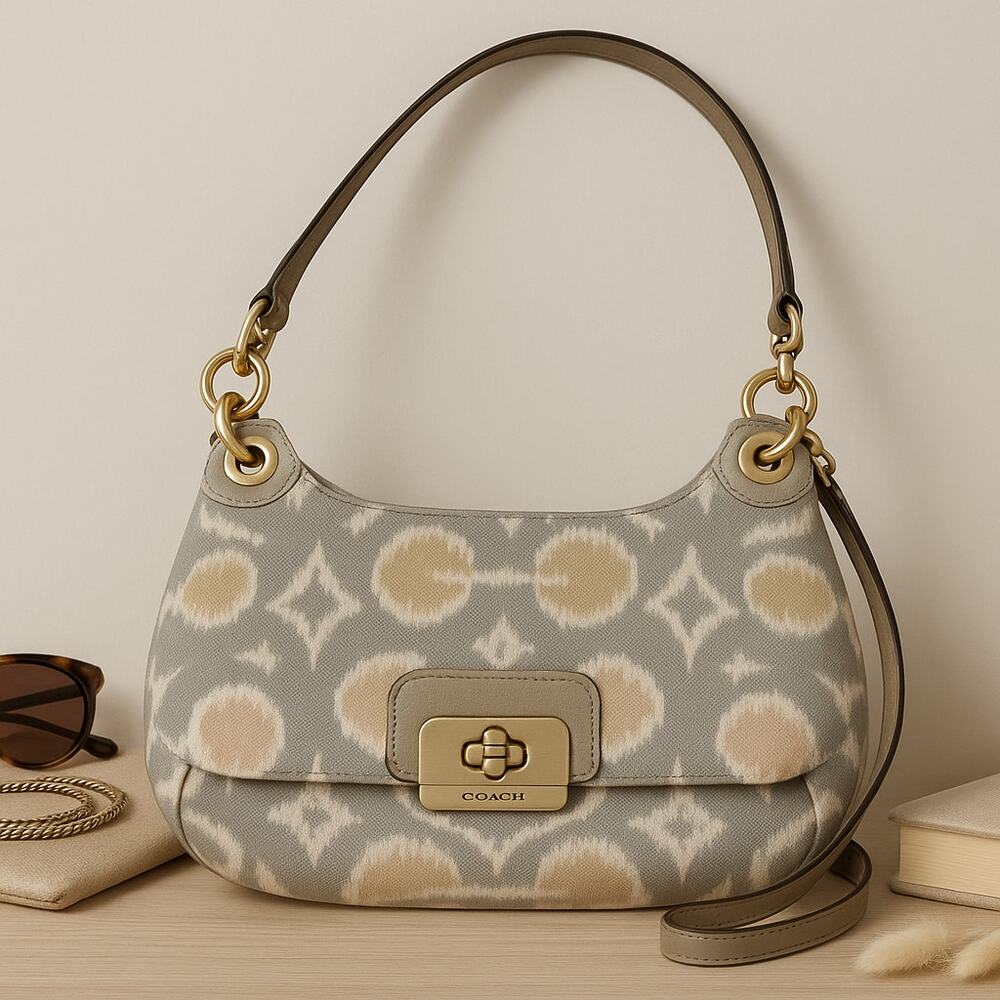 Coach Ikat Jacquard Crossbody Shoulder Bag,Gray Beige Pattern,Rare Stylish Purse